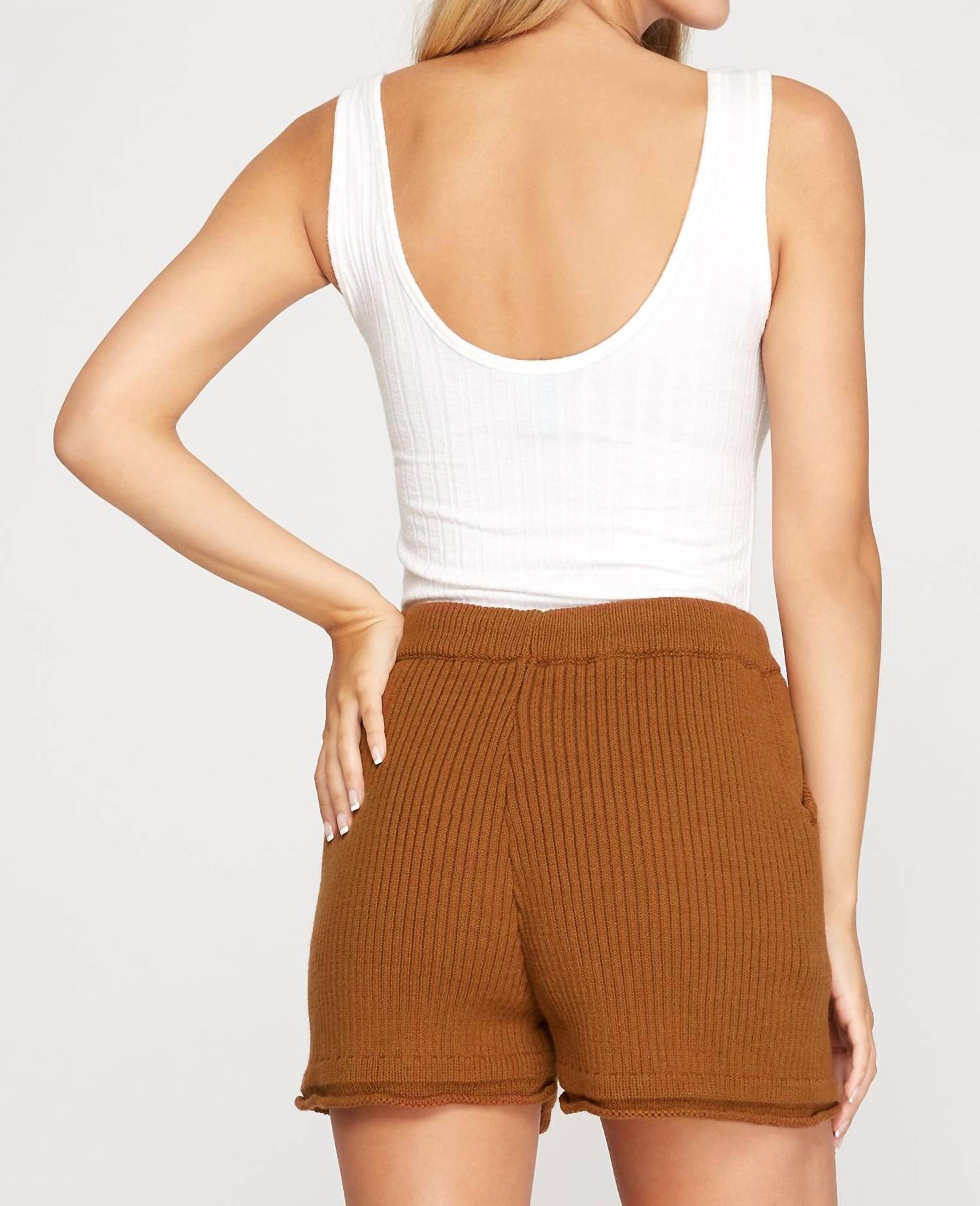 She + Sky - Rib Knit Sweater Shorts With Pockets