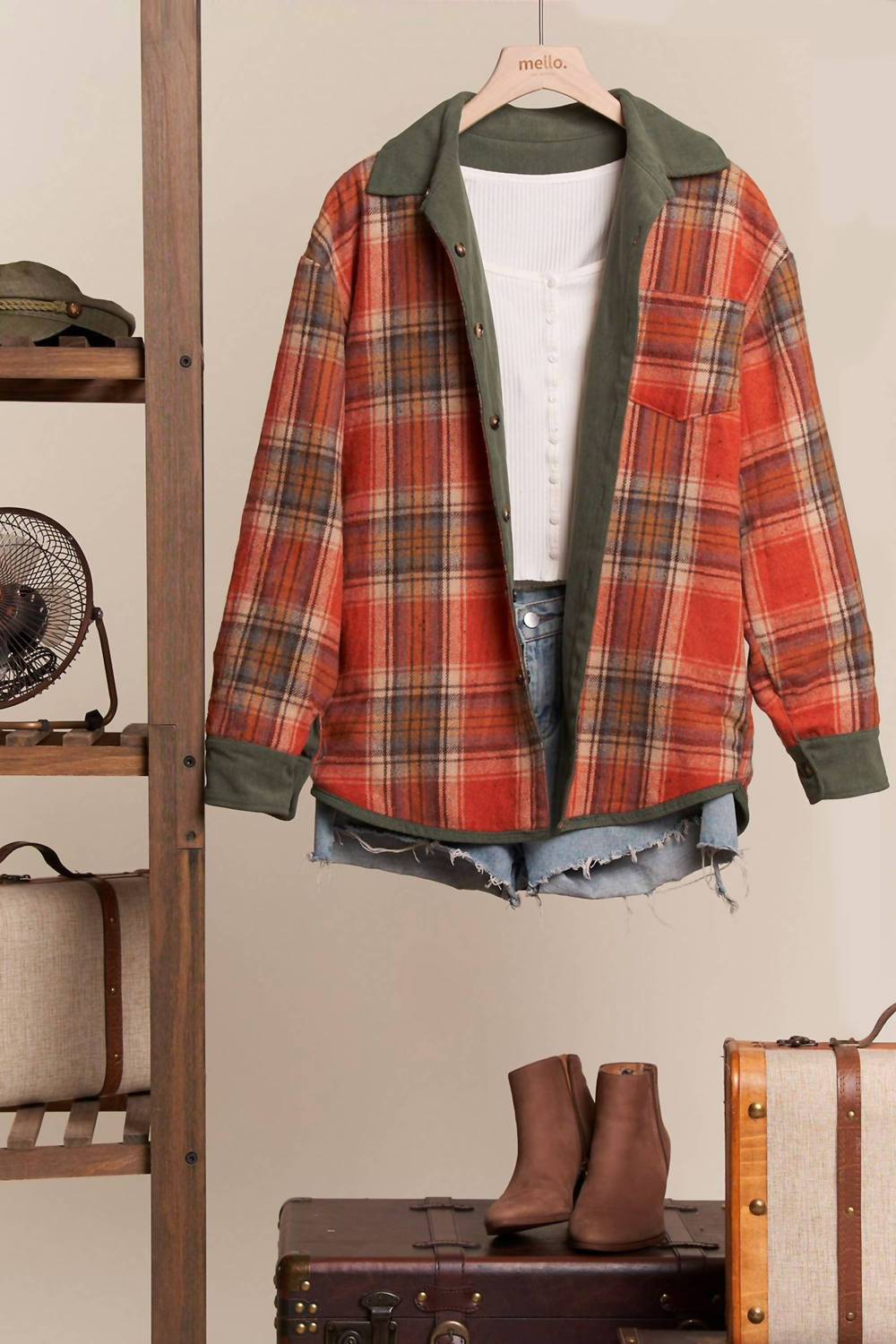 Mello - Women's Reversible Corduroy And Plaid Button Down Shirt