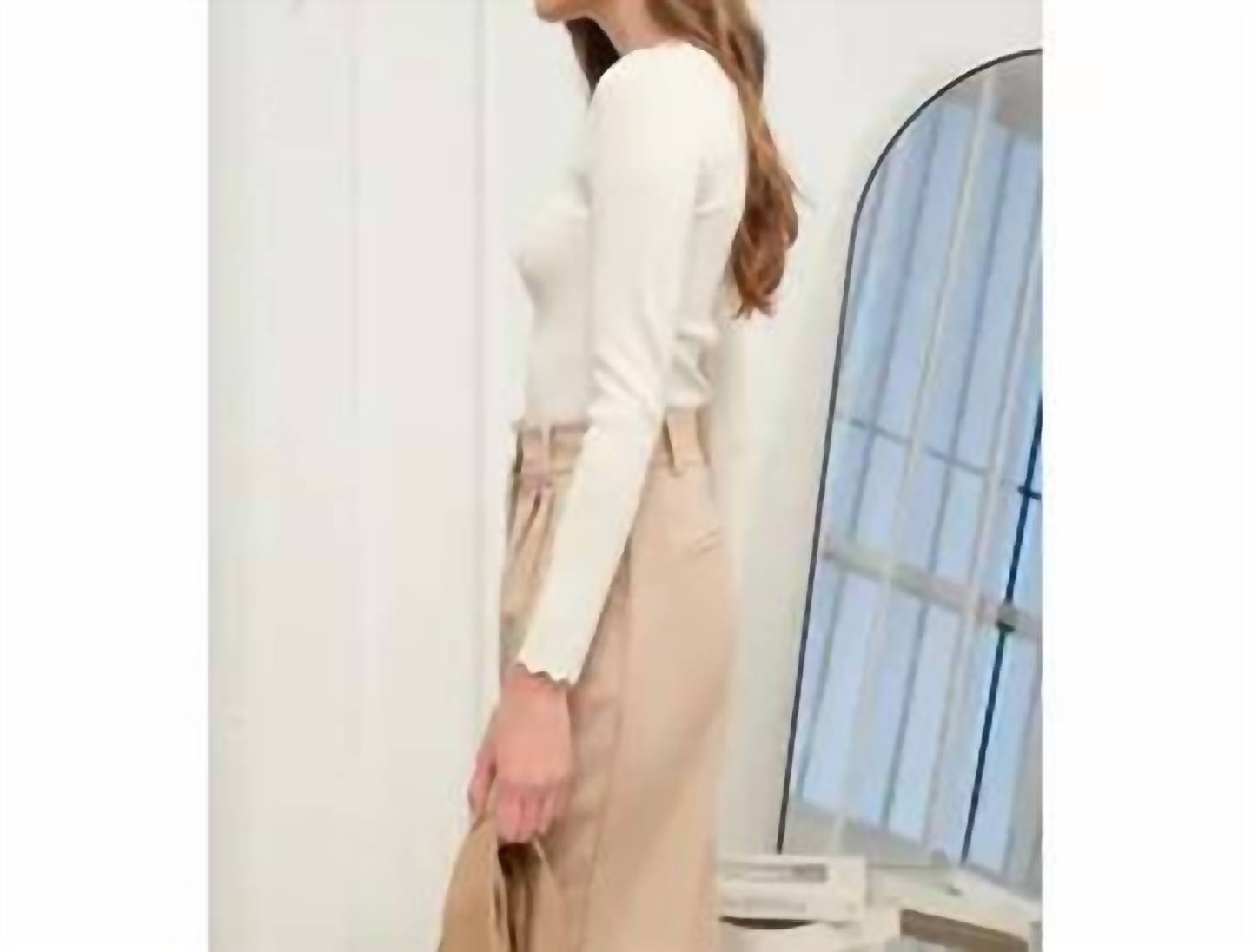 The Workshop - Scallop Trim Long Sleeve Sweater Knit Top