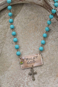 Pink Panache Women's Linked Necklace With Trust God Pendant in turquoise - women's jewelry
