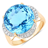 Diana M Jewels Women's Round Natural Swiss Blue Topaz Fashion Ring (12.69 Ct) - Grand in 14k yellow gold - women's jewelry