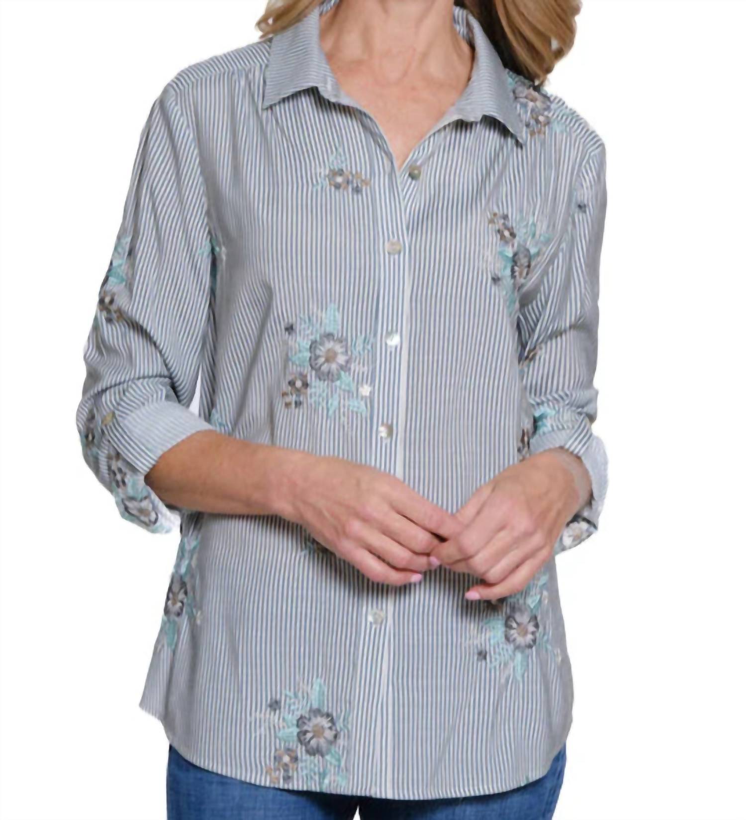 Multiples - Embroidered Button Front Shirt