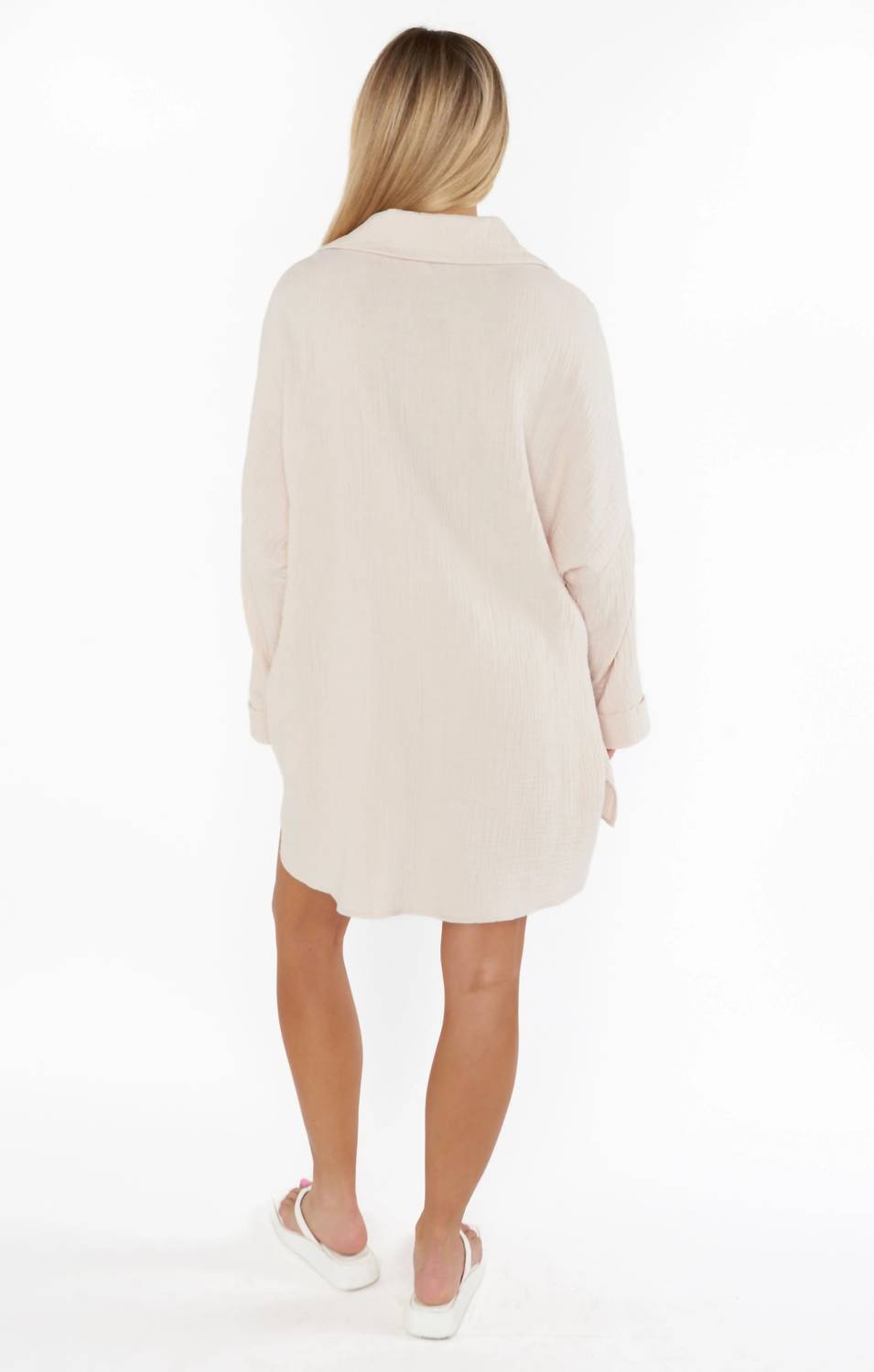 Show Me Your Mumu Johns Button Down Long Sleeve Shirt in white - women's shirt - detail view