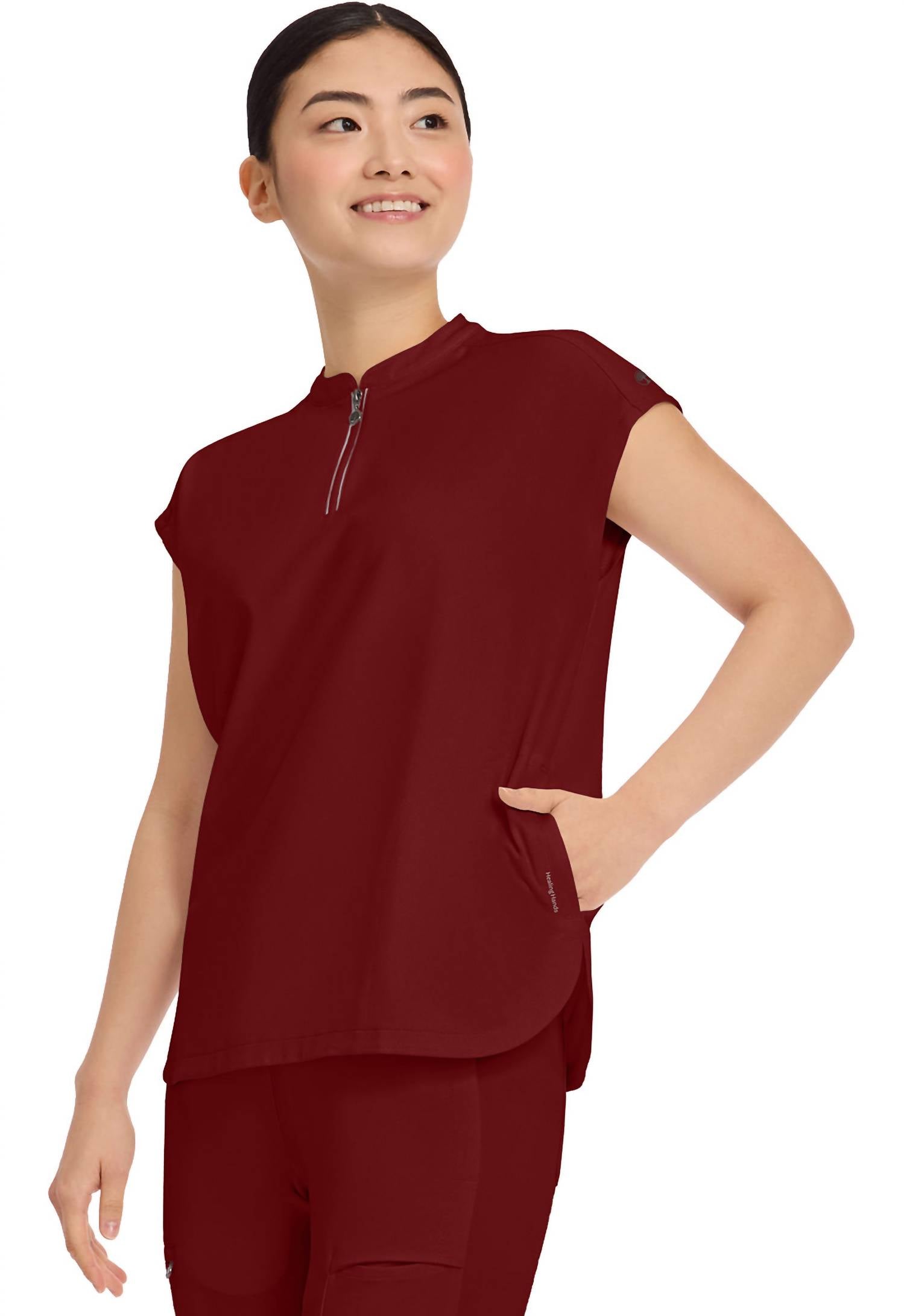 Healing Hands - Sandy Zip Mandarin Collar Top