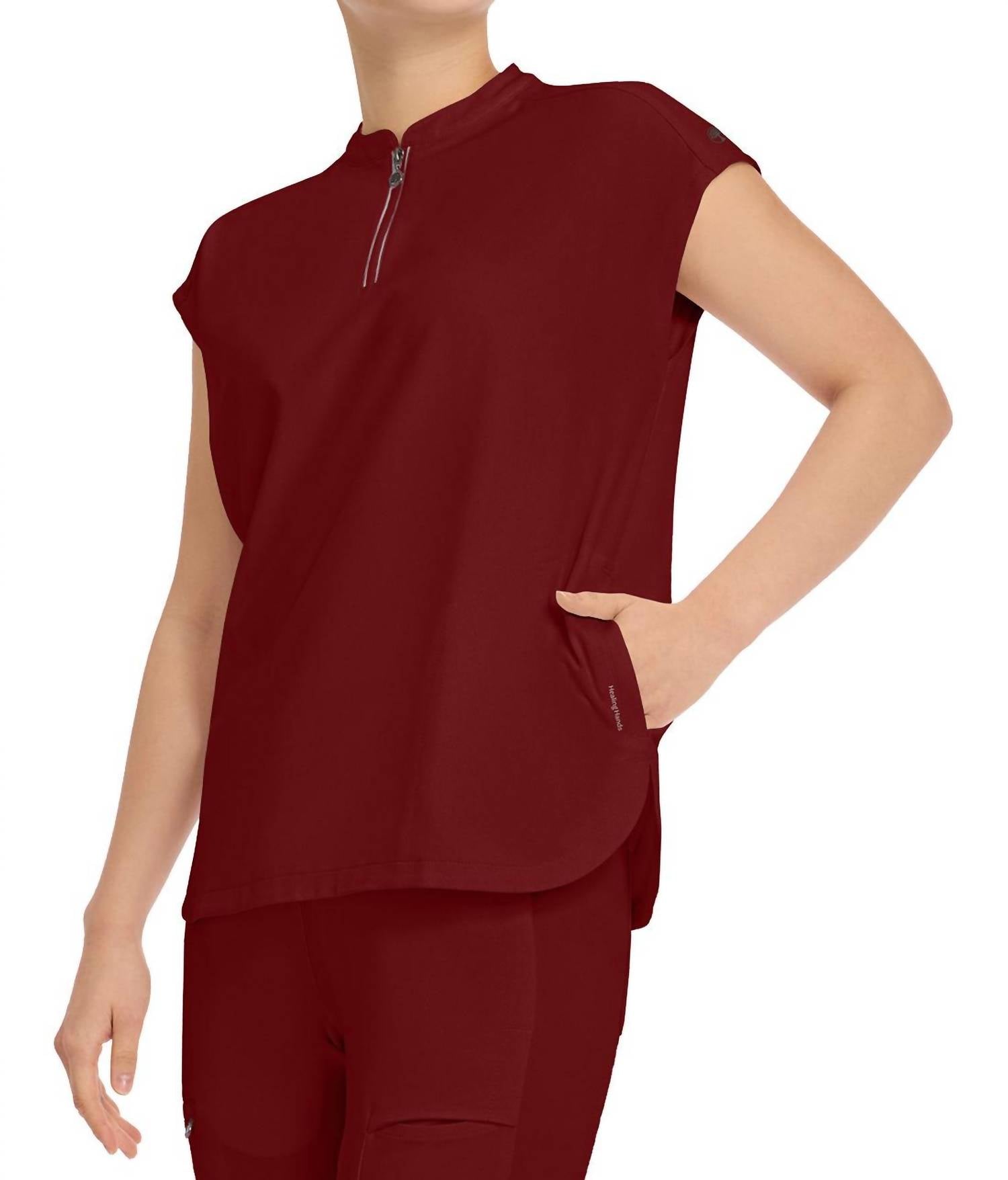 Healing Hands - Sandy Zip Mandarin Collar Top