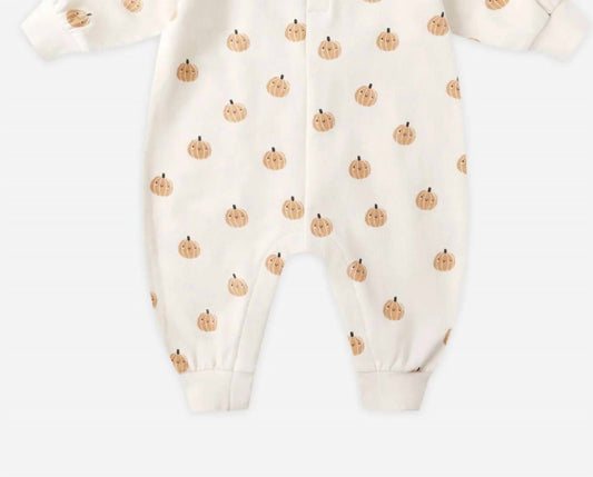Quincy Mae - Kids' Relaxed Fleece Smiley Pumpkin Jumpsuit