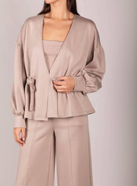 P.CILL Butter Modal Wrap Cardigan in taupe - women's cardigan - detail view