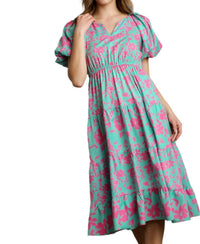 Umgee - Floral Tiered Pocket Midi Dress