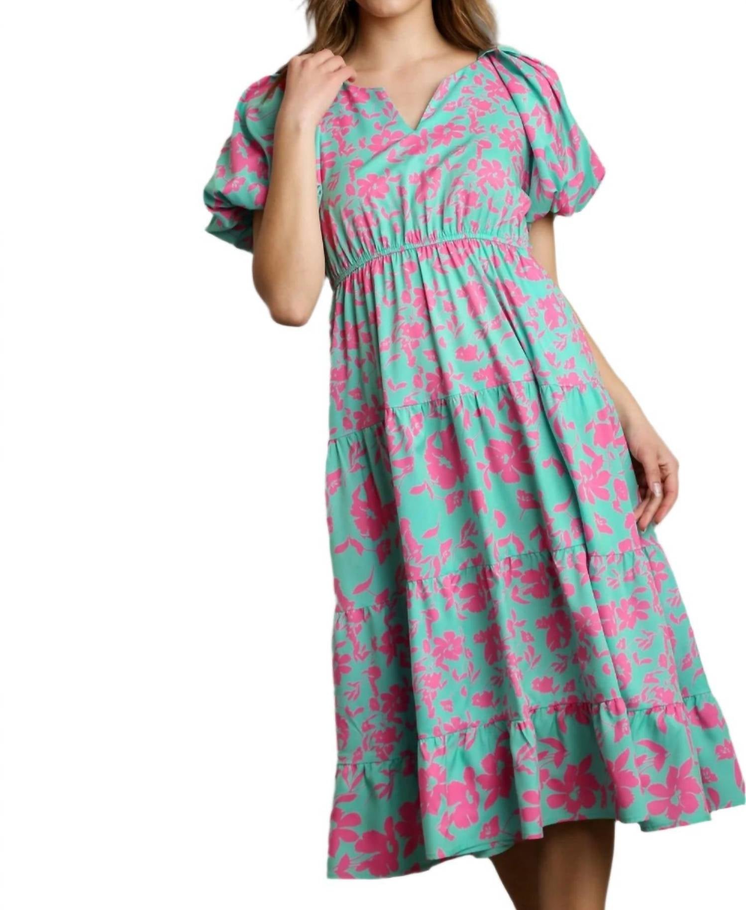 Umgee - Floral Tiered Pocket Midi Dress