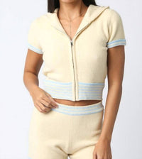 Olivaceous - Women's Cropped Contrast Knit Zip Hoodie