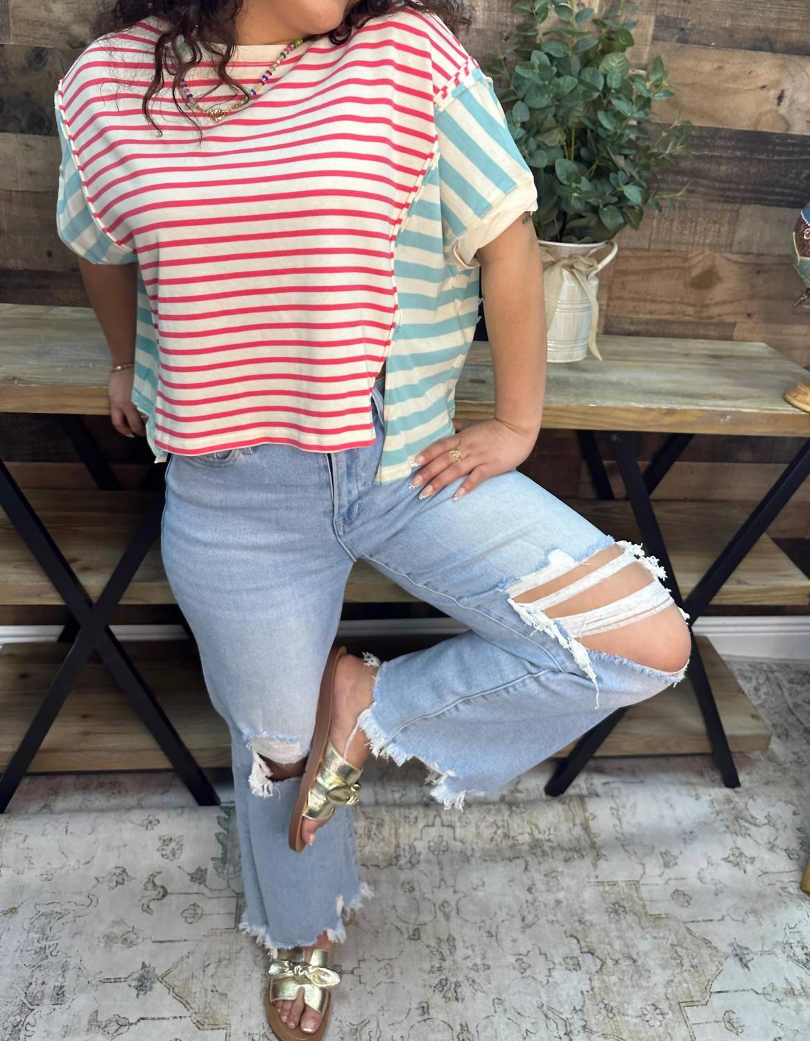 Peach Love - Stripe Color Block Top