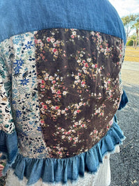 Young Threads - Patchwork And Denim Ruffle Hem Crop Jacket Top