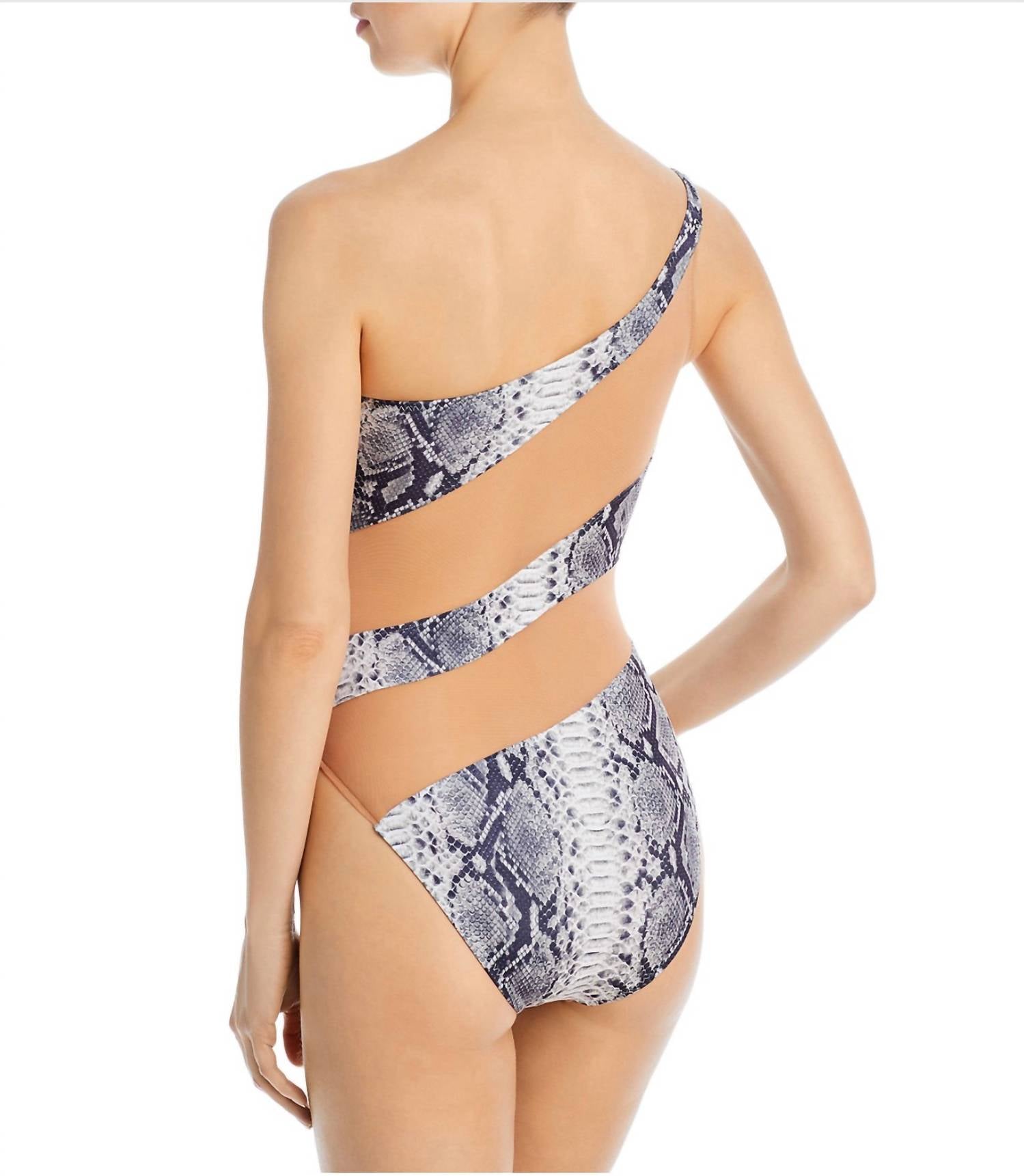 Norma Kamali - Mesh Python Print One Shoulder One Piece Swimsuit