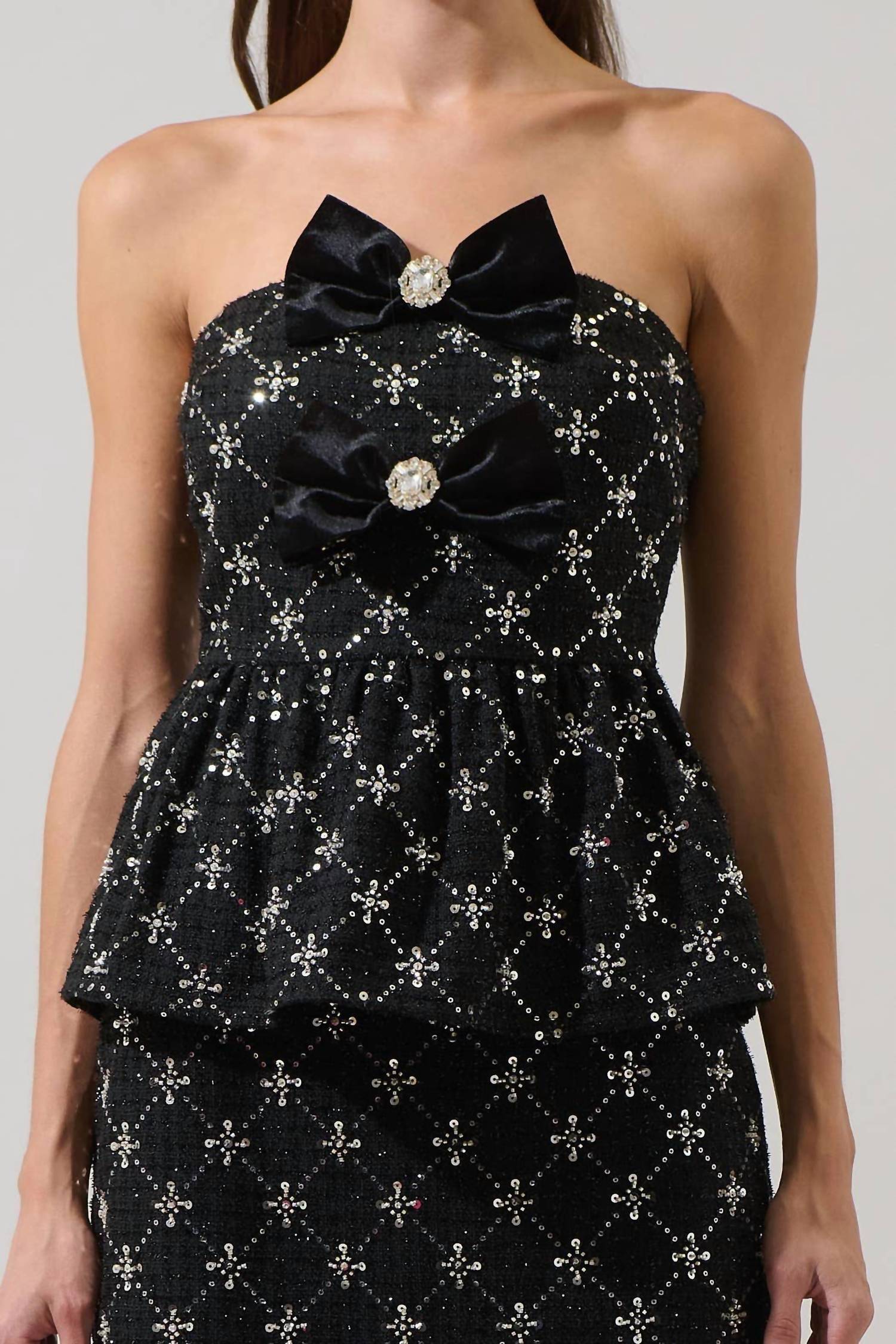 Sugarlips - Whitney Tweed Virelia Bow Strapless Top
