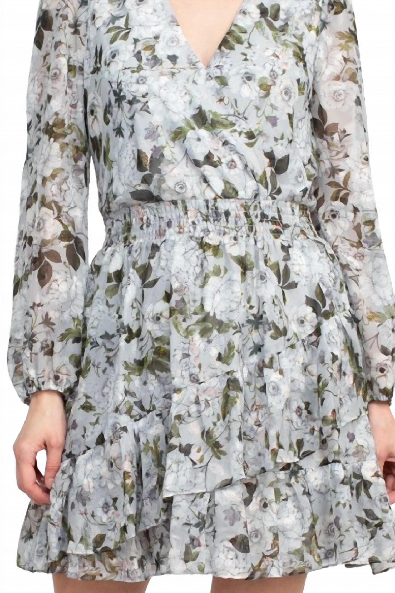 Laundry By Shelli Segal - V-neck Elastic Waist Tiered Hem Floral Chiffon Dress