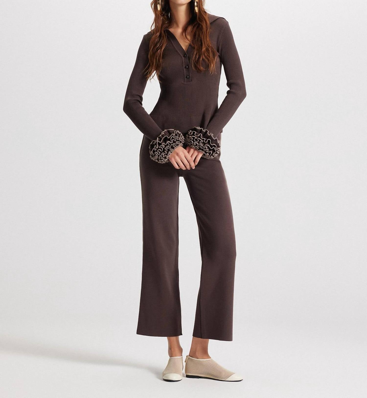 Theo The Label - Women's Nomia Ruffle Sleeve Johnny Sweater