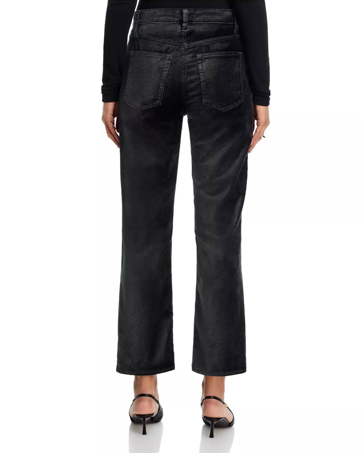 FRAME Le Sleek Straight Velveteen Jeans in green smoke - women's jeans - detail view