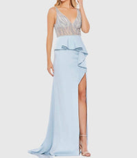 Mac Duggal - Embellished Illusion Peplum Bodice Gown