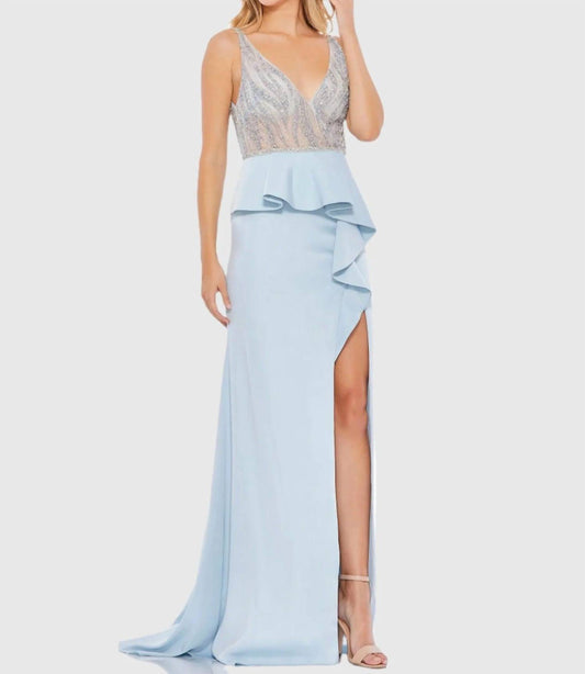 Mac Duggal - Embellished Illusion Peplum Bodice Gown