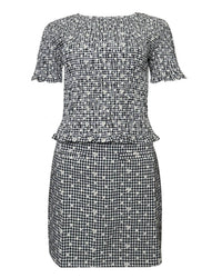 Gilli - Round Neck Half Sleeve Smocked Eyelet Top And Mini Skirt Set