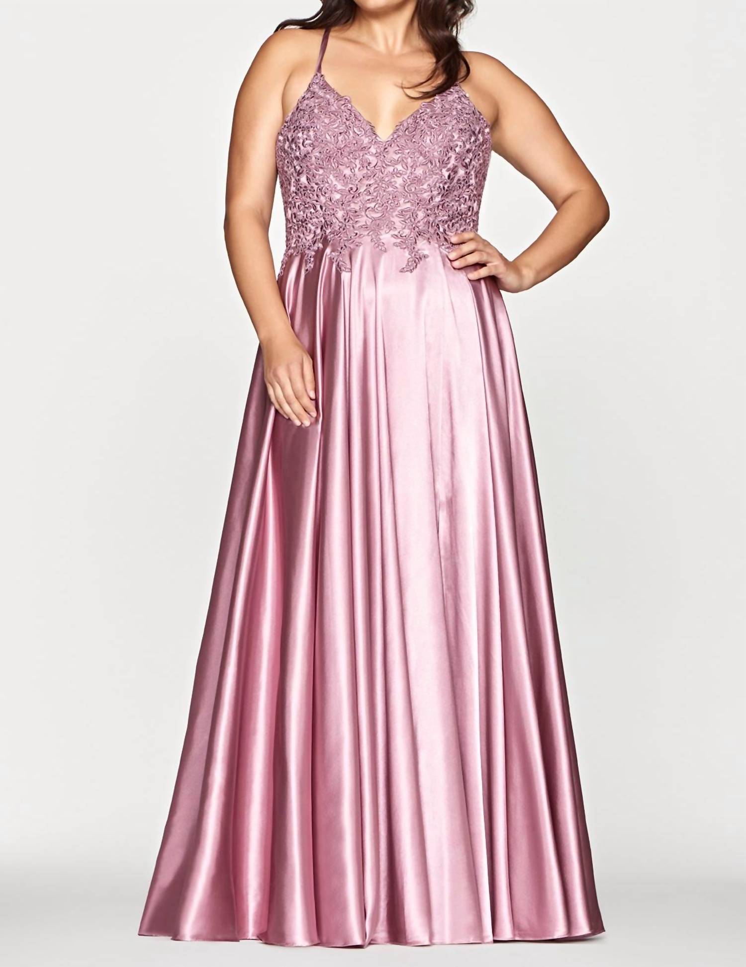 FAVIANA Lace Bodice A-line Gown in mauve - women's dress