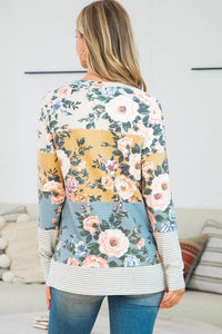 Perfect Peach - Color Block Rib Floral Top
