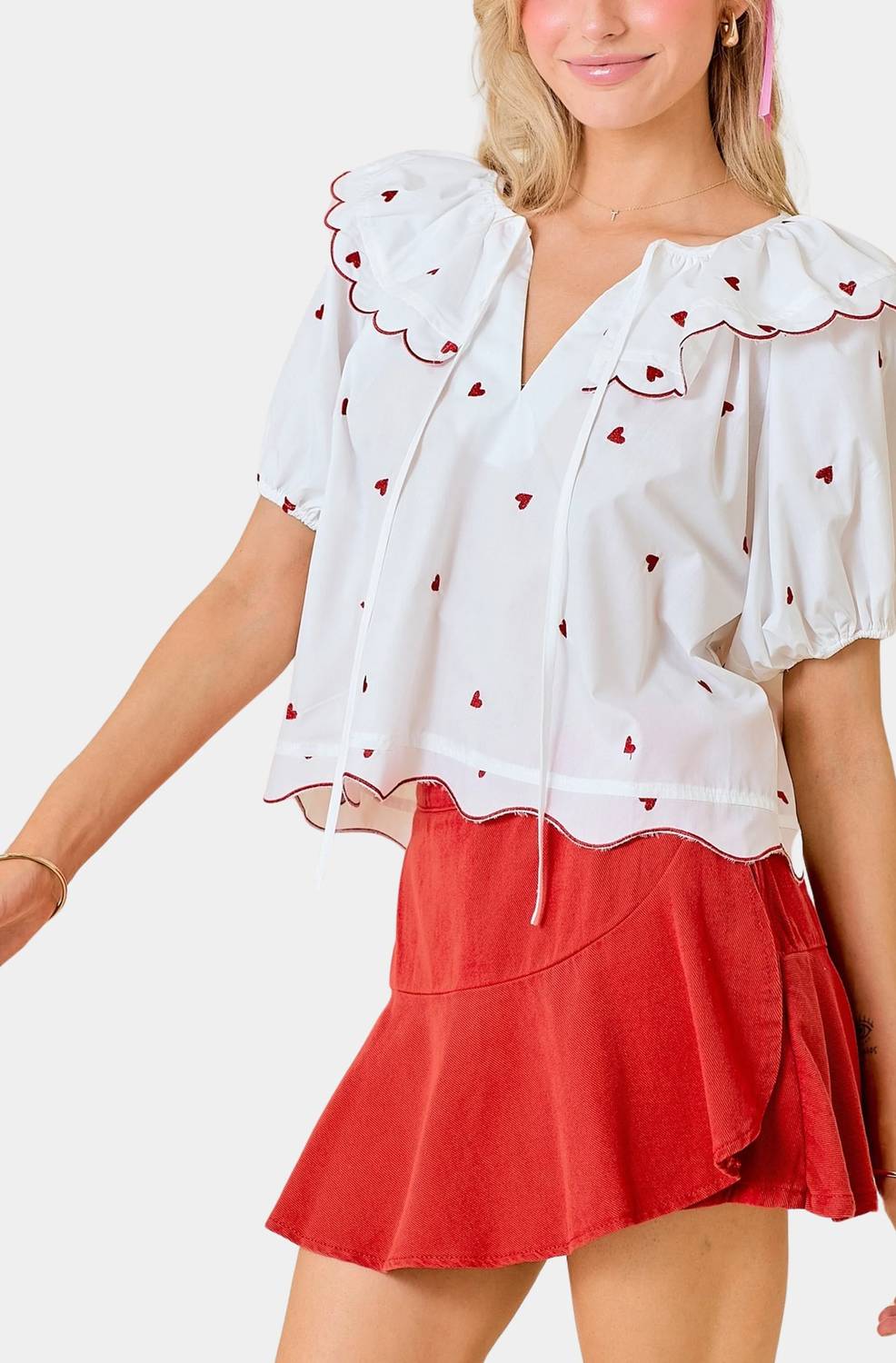 Day + Moon - Candy Hearts Embroidered Top