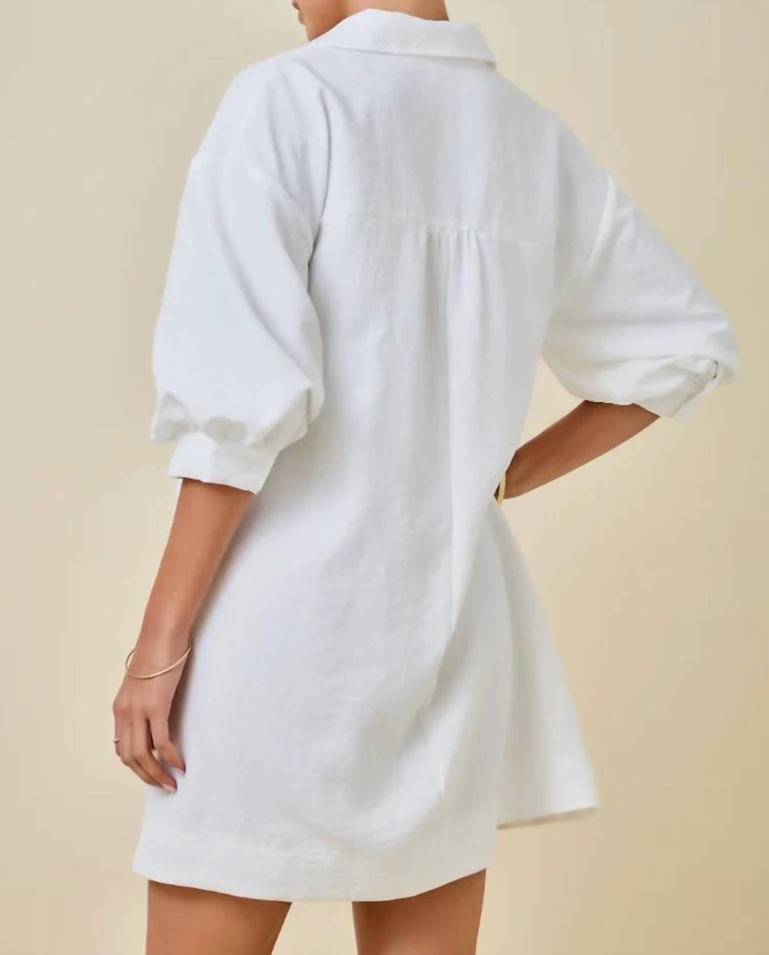 Day + Moon - Puff Sleeve Mini Shirt Dress