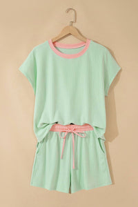 Dear Lover - Soft Ribbed Color Block Trim Casual Short Set