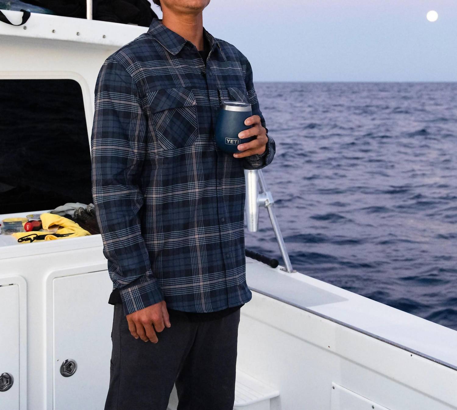Salty Crew Fathom Tech Flannel Shirt in navy khaki - men's long sleeve top