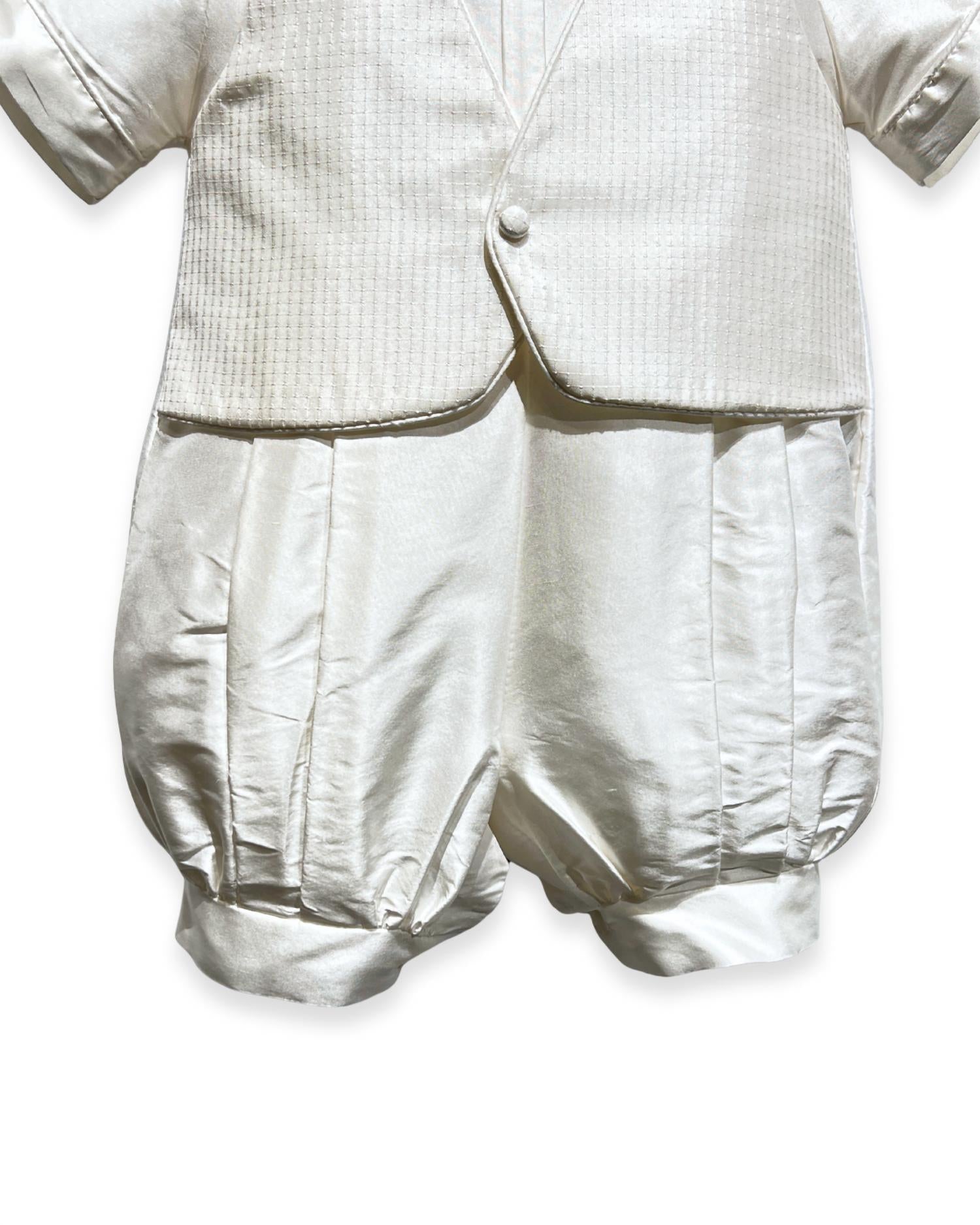 L'Pety Canar - Boy's Knickers Short Sleeve Romper With Champagne Piping