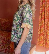Voy - Ruffled Multi Print Button Down Top