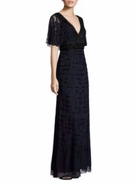 Aidan Mattox - V-neck Cape Sleeve Embellished Dress