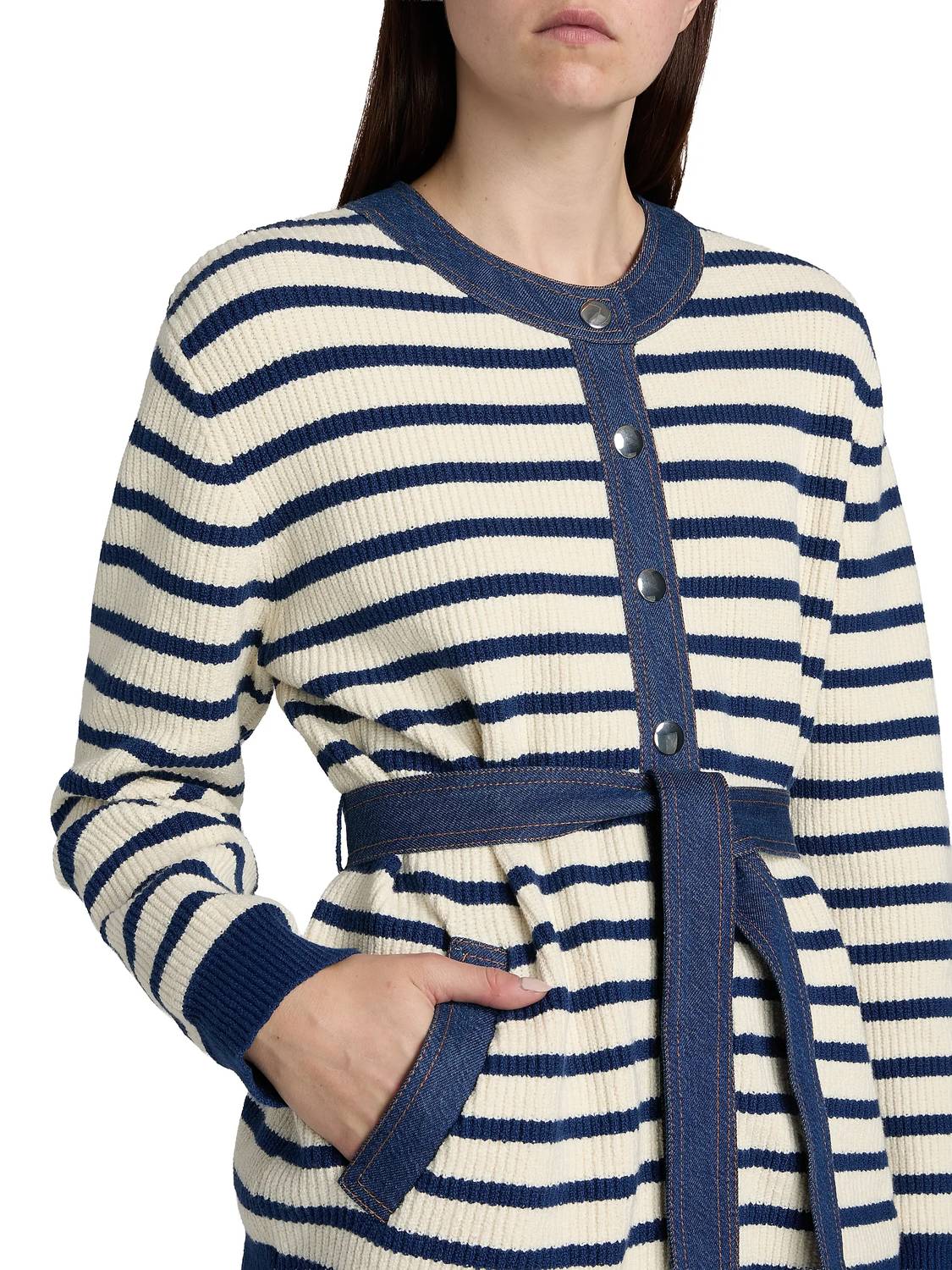 TANYA TAYLOR Delia Cardigan in blue white stripe - women's cardigan - view 5