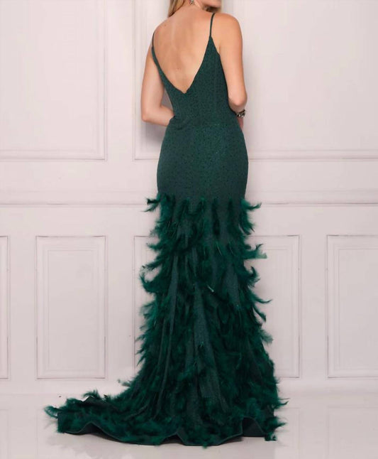 Dave & Johnny - Sequin Long Prom Dress With Feather