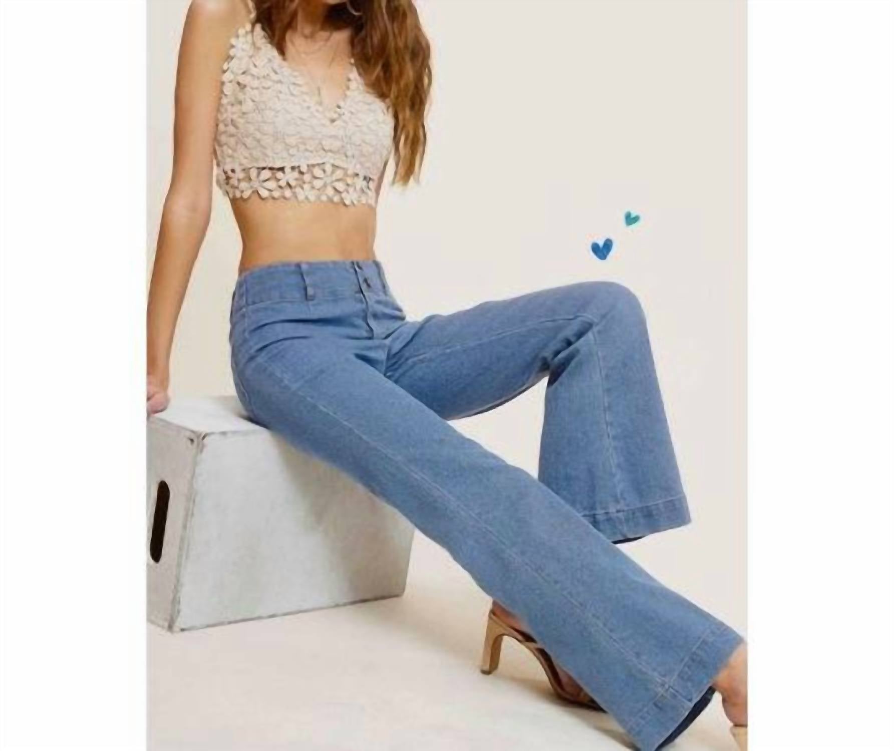 La Miel - Women's High Waist Wide Leg Light Wash Denim Jeans