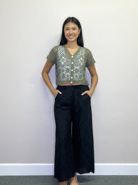 Papillon - Button Front Short Sleeve Crochet Top