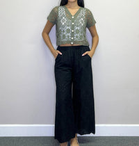 Papillon - Button Front Short Sleeve Crochet Top