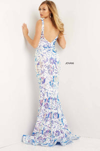 Jovani - Floral Sequin Fitted Prom Gown