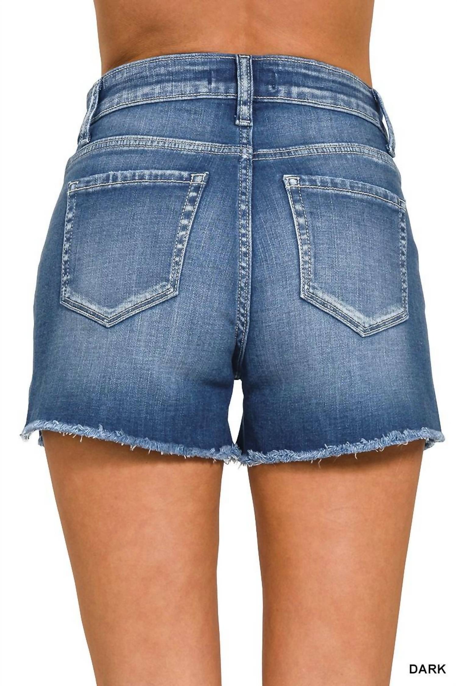 Zenana - Raw Frayed Hem Cutoff Side Slit Denim Shorts
