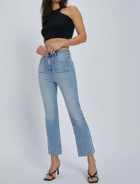 Hidden - Denim Patch Pocket High Rise Cropped Flare Jeans
