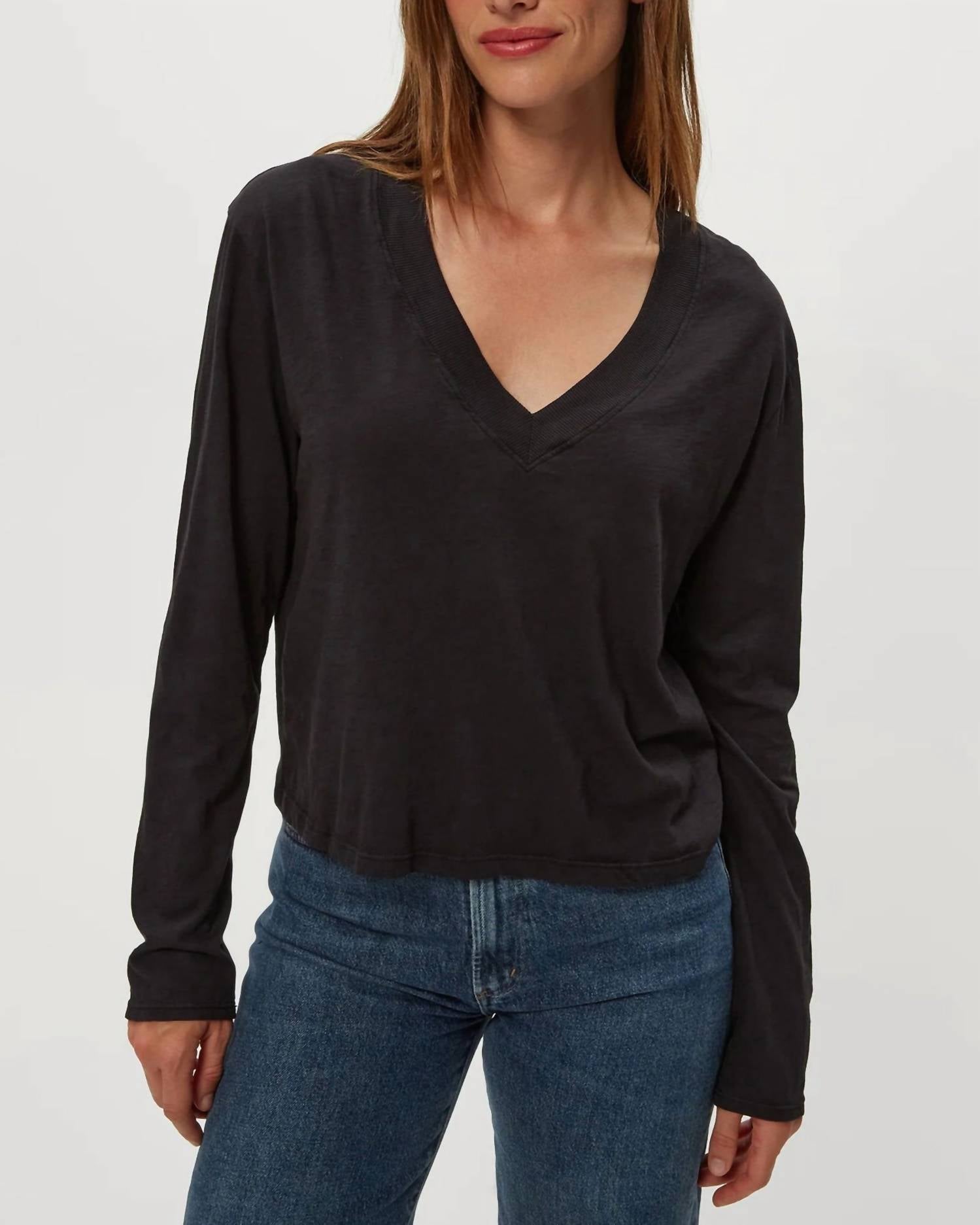 Michael Stars - Brea Cropped Long Sleeve V-neck Tee
