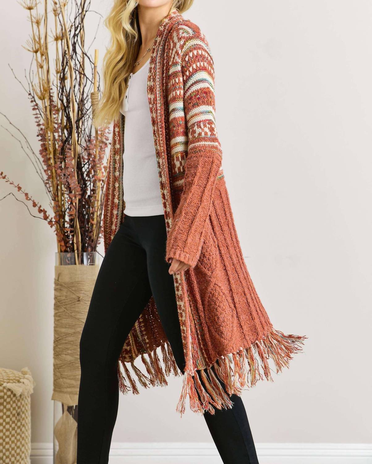 Adora - Maya Fringe Hem Aztec Cardigan