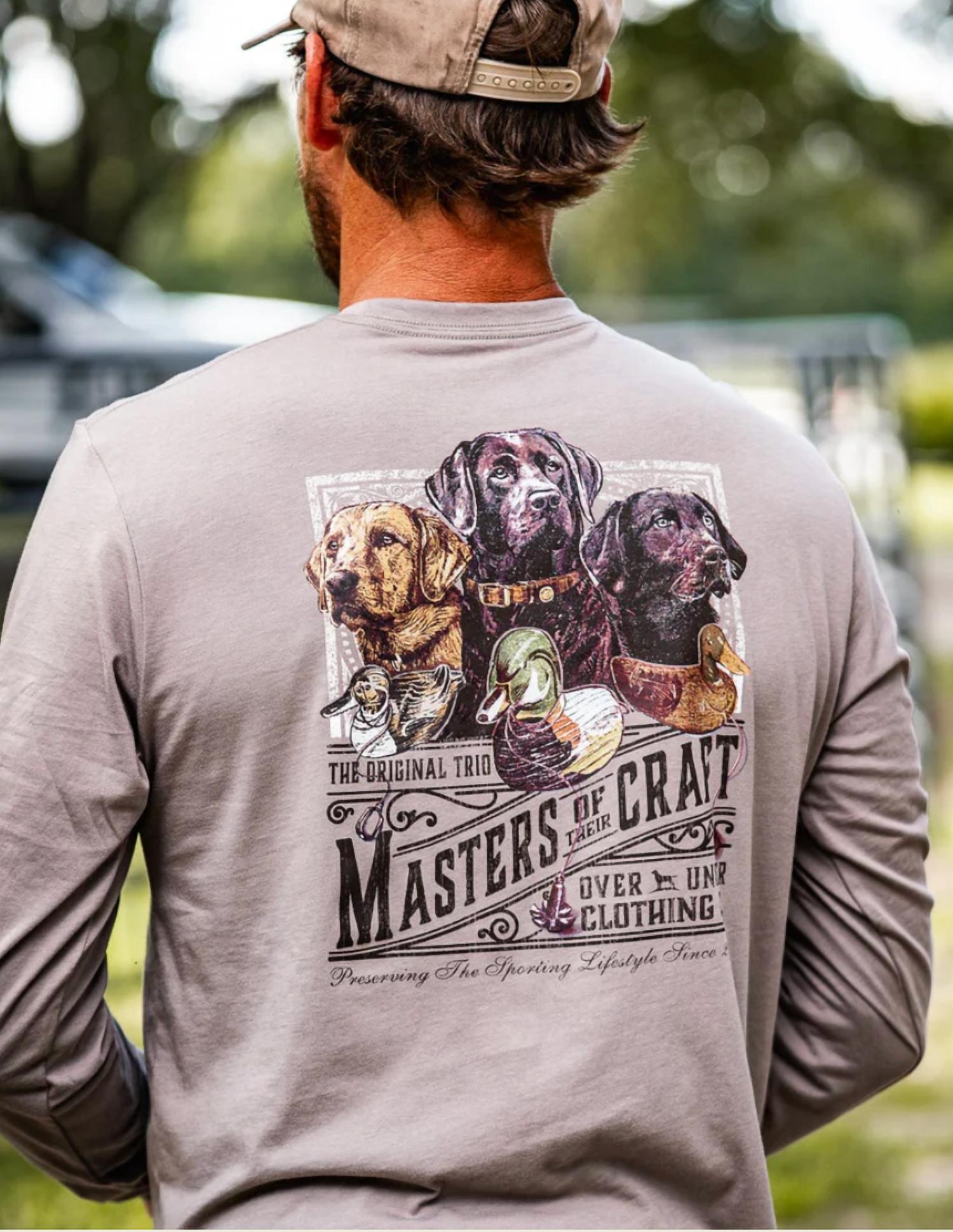 Over Under Men's Master's Of Their Craft Long Sleeve Tee in hurricane - men's long sleeve top - detail view