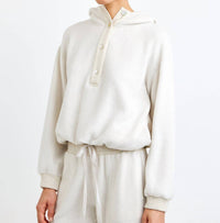 Bella Dahl Tie Waist Hoodie in oatmeal - women's top - detail view