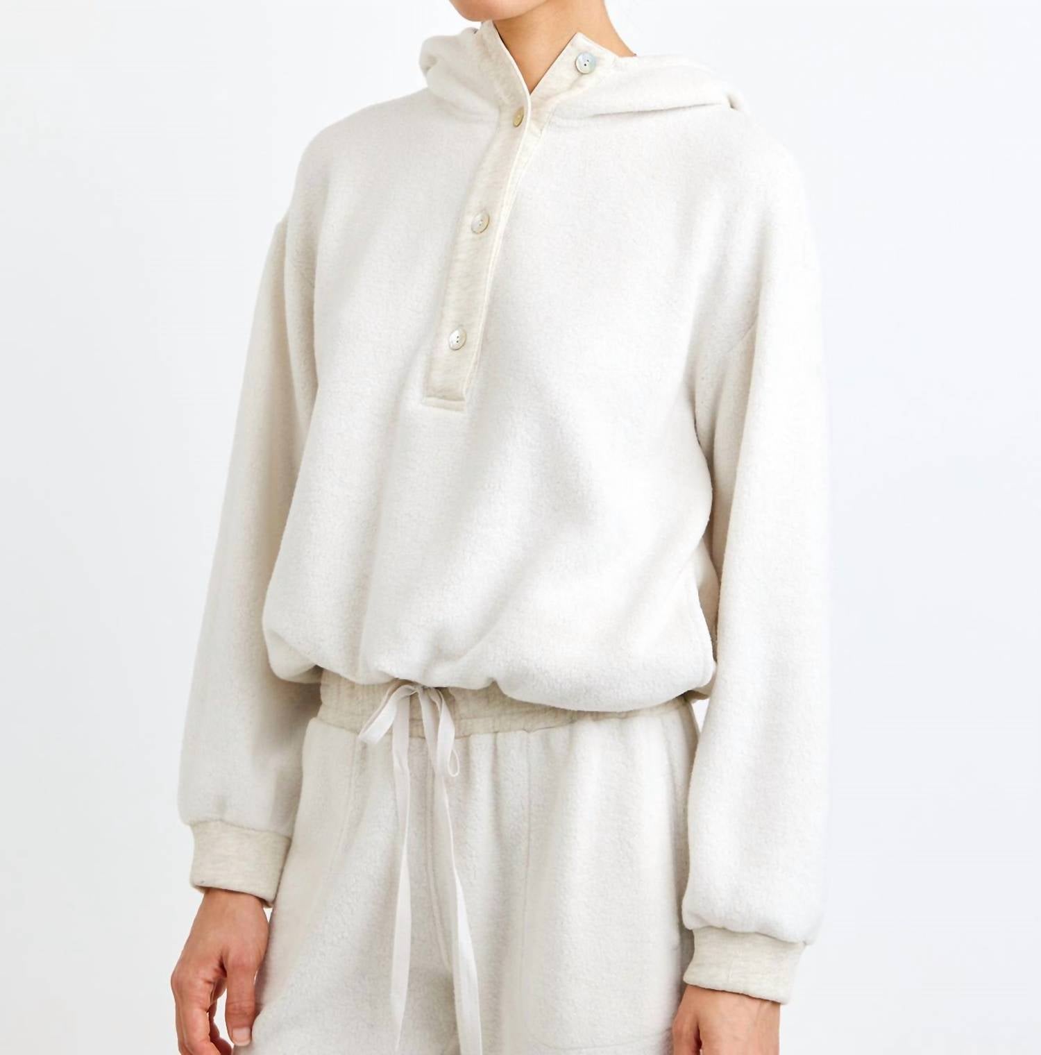 Bella Dahl Tie Waist Hoodie in oatmeal - women's top - detail view