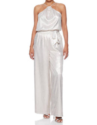 GREYLIN Karris Metallic Flower Halter Top in silver - women's tank top