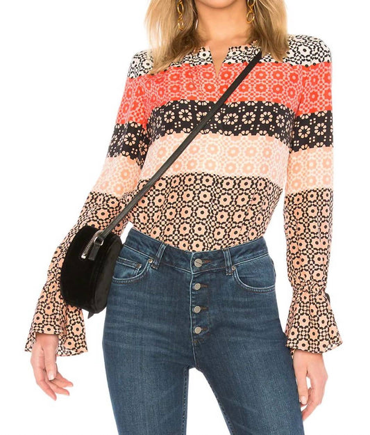 Derek Lam 10 Crosby - Bell Sleeves Button-Down Printed Silk Blouse