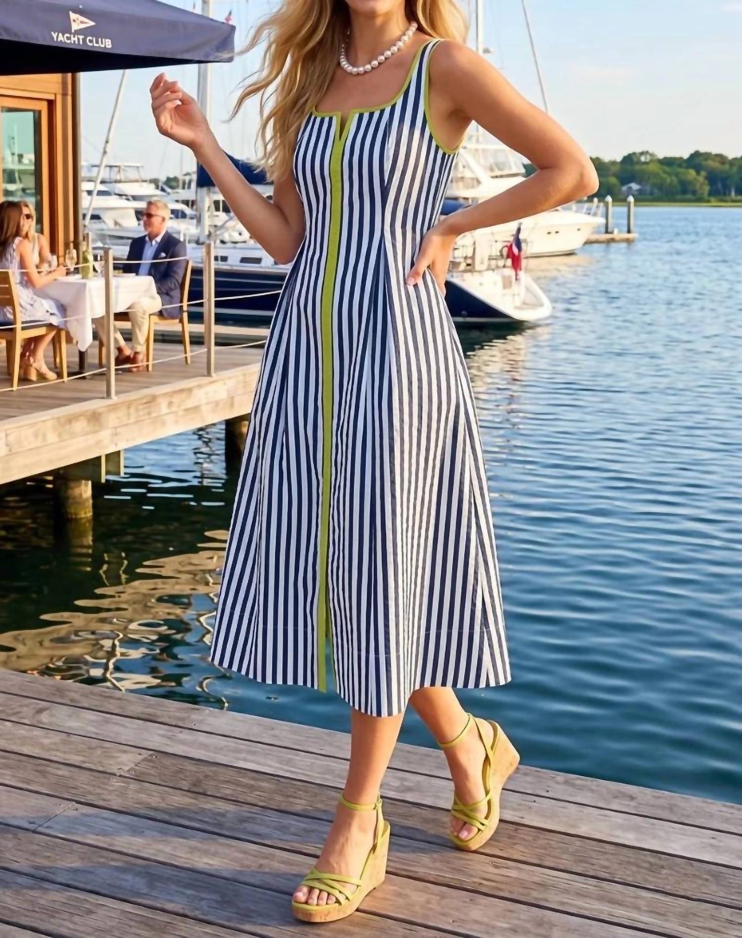 Entro - Bailey Striped Sleeveless Midi Dress