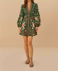 Farm Rio - Pineapple Garden Long Sleeve Mini Dress